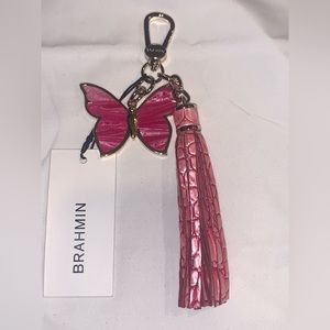 NWT Brahmin CUPID OMBRE Butterfly Pink Leather Tassel Purse Charm Keychain Fob